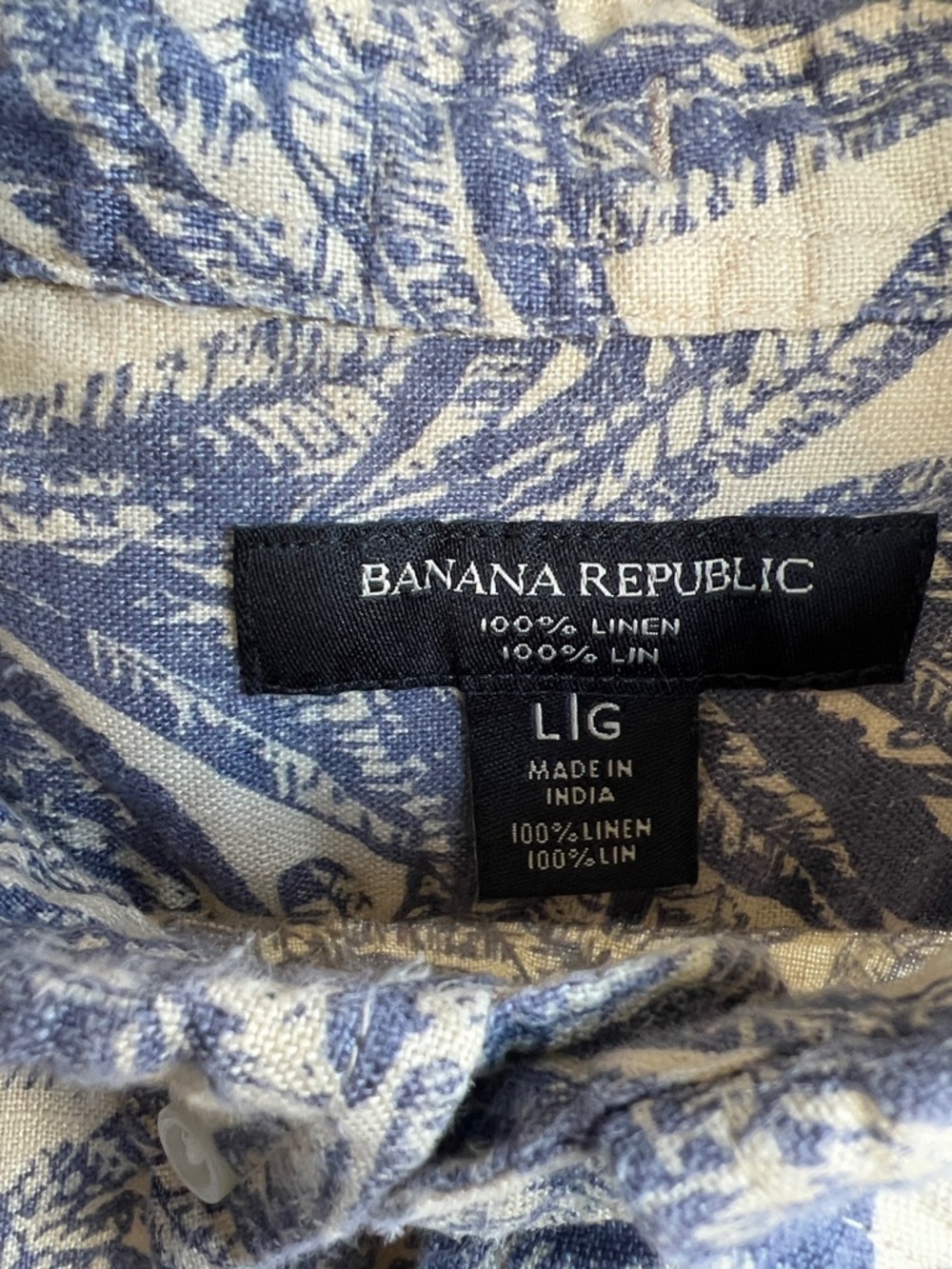 Banana Republic Blue Palm-Print Linen Short Sleeve Shirt - Picture 2 of 7